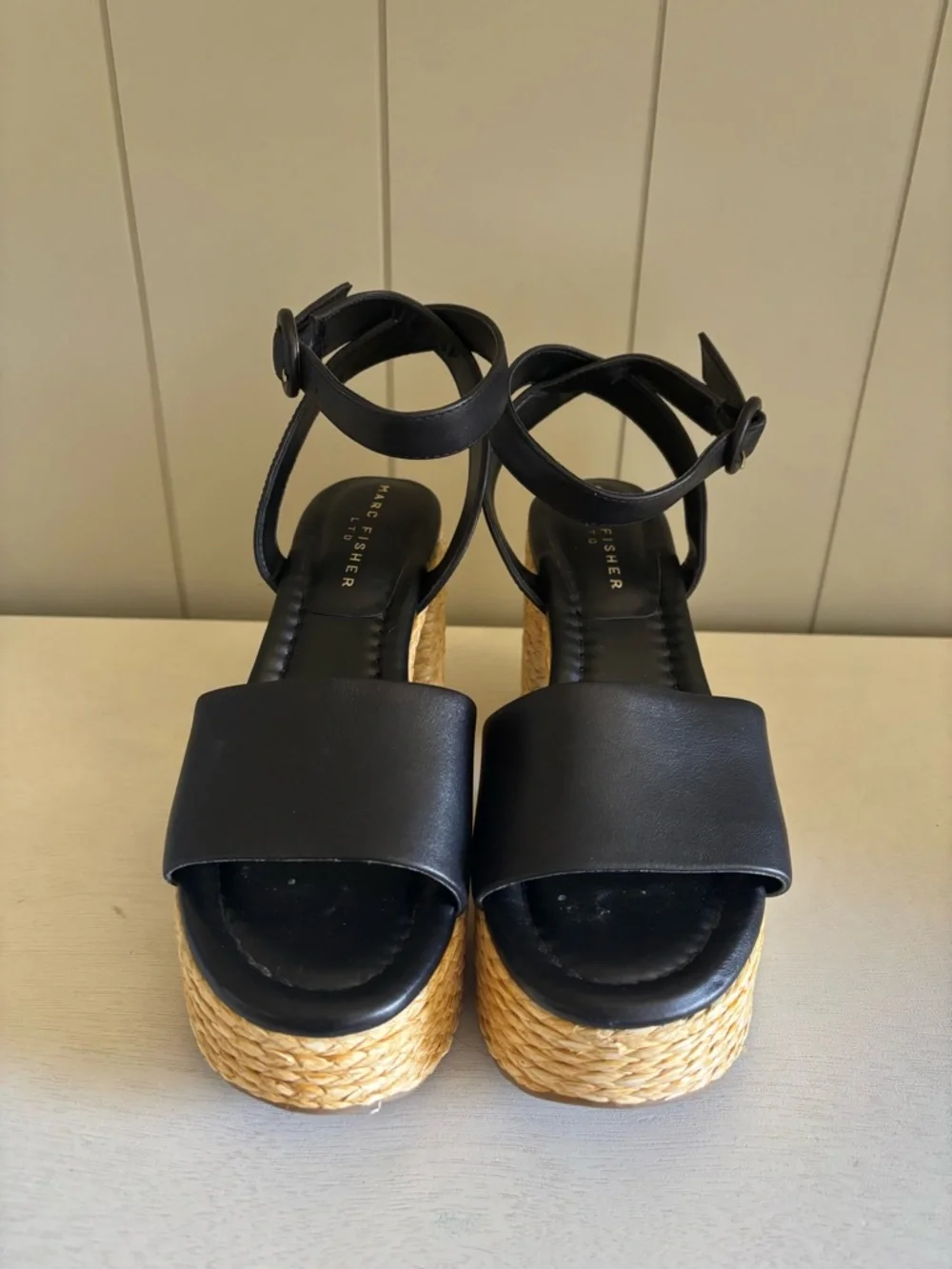 Marc Fisher LTD Womens Palyca Black Rope Platform Heel Espadrille Sandals 6.5